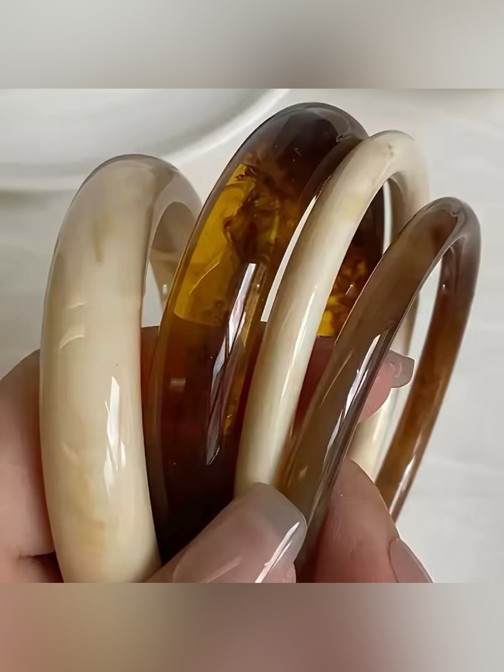 Brand Neutral & Amber Resin Bangle Bracelet Set 4